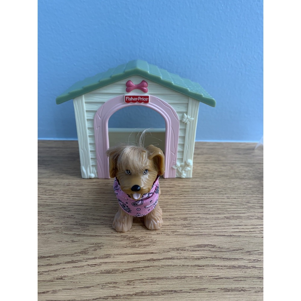 FISHER PRICE Loving Family DOG HOUSE With Puppy Doggie Doghouse Green Roof Rare